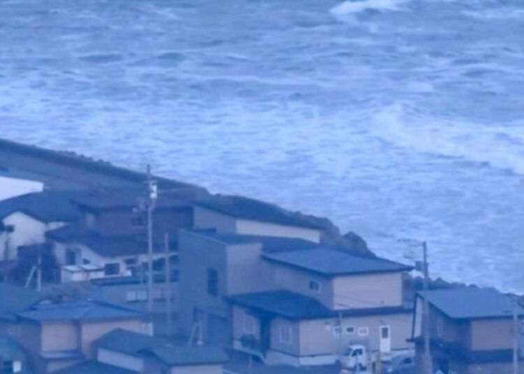 Impactantes imágenes captan el momento en que una ola de 80 centímetros golpea el puerto de Kuji